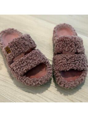 🆕Women's Dusty-Rose Fuzzy Open-toe Slippers Soft Comfy Foam Indoor House Shoes